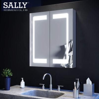 Mirror Double Door Square Vanity Bathroom Cabinet with LED Light