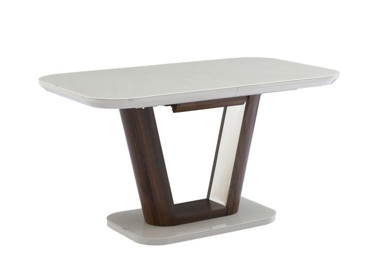 High Gloss Beige Painting Home Furniture MDF Extension Dining Table with High Gloss Glass