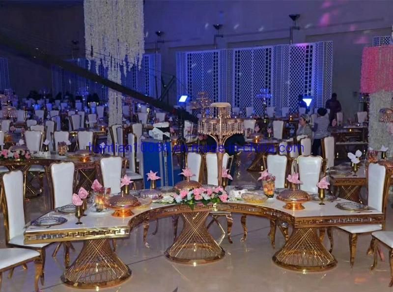 Gold Round Hotel Luxury Glass Banquet Hall Dining Table for Wedding