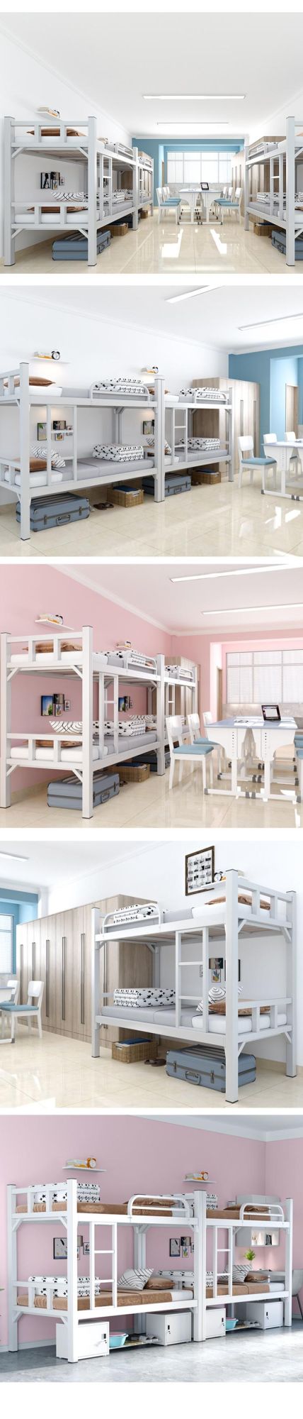 School Dormitory Metal Bunk Bed with Lockers Steel Frame Bed Single Bed