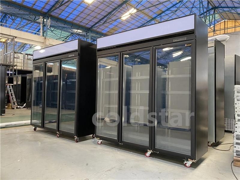 Fan Cooling Supermarket Vertical Glass Door Multideck Refrigerated Chiller Showcase