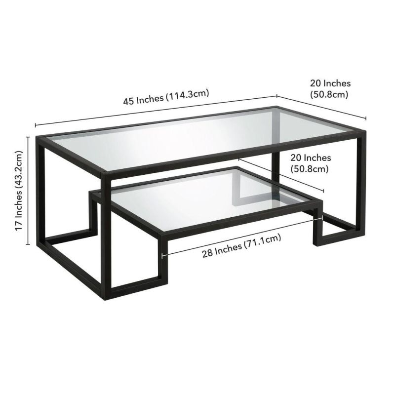 New Design Rectangle Living Room Sofa Side End Table Clear Glass Top Durable Coffee Table with Shelf