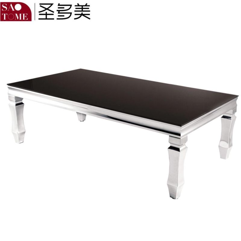 Modern Hotel Living Room Furniture Stainless Steel Black Glass Coffee Table