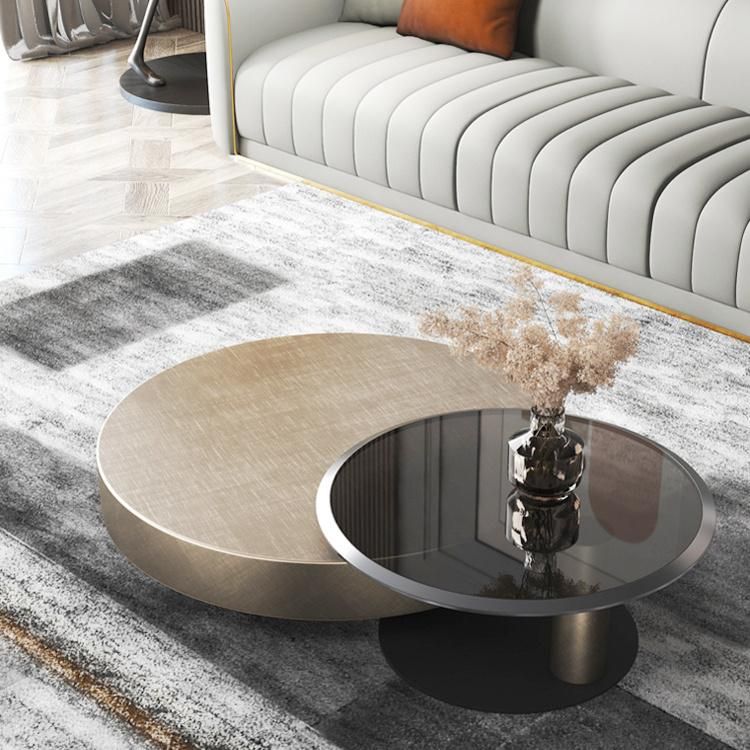 Living Room Modern Luxury Gold Rotate Round Coffee Tables Set with Glass Coffee Table Furniture for Villa