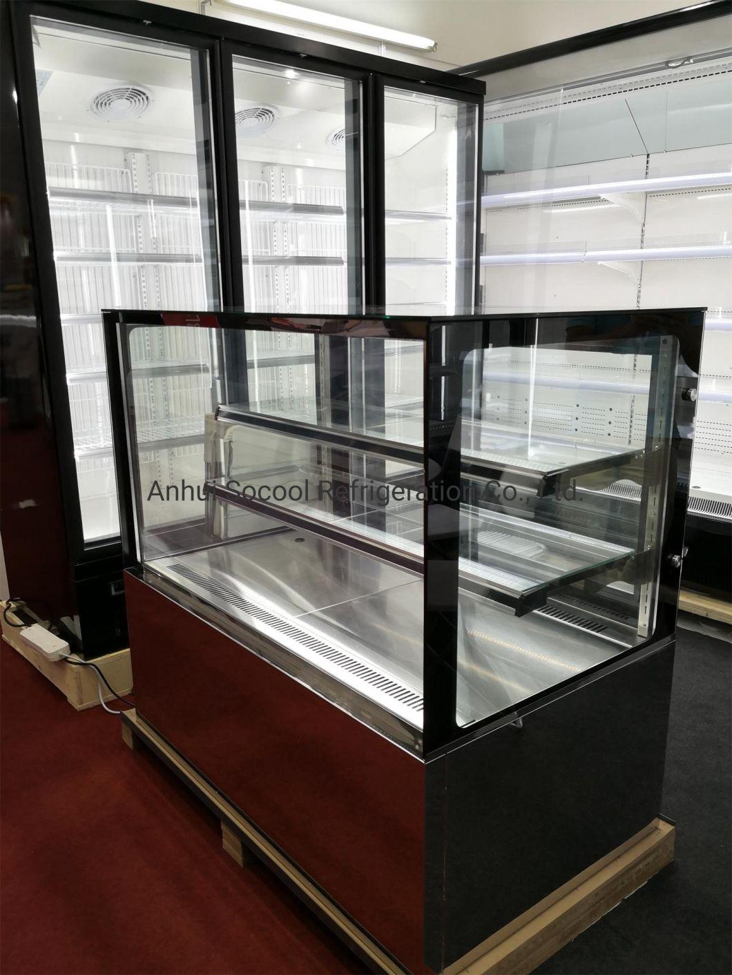LED Light Refrigerated Pastry Showcase with Anti-Fog Square Glass