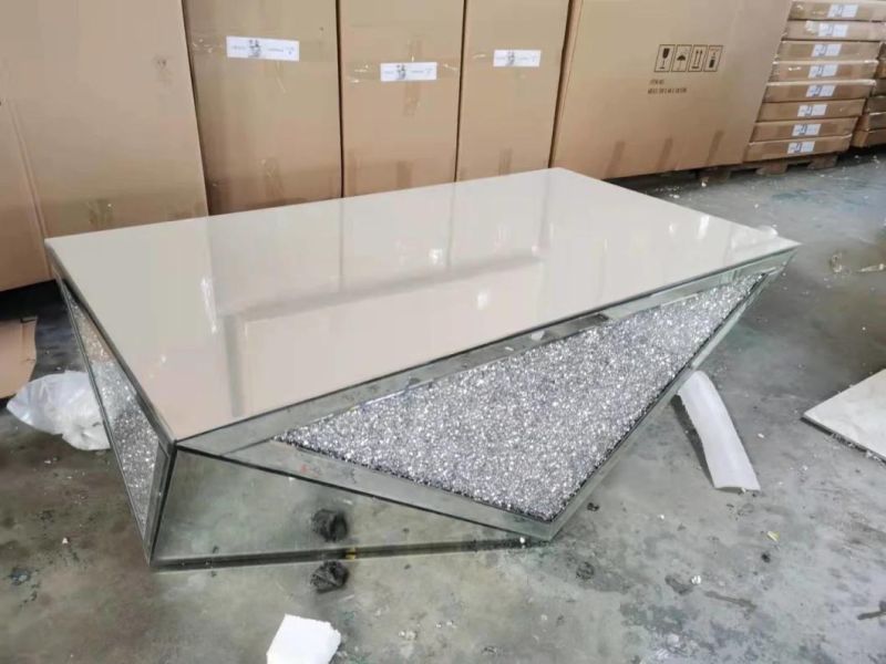 Living Room Mirrored Furniture Glass Top Hollow Diamond Crushed Center Coffee Table