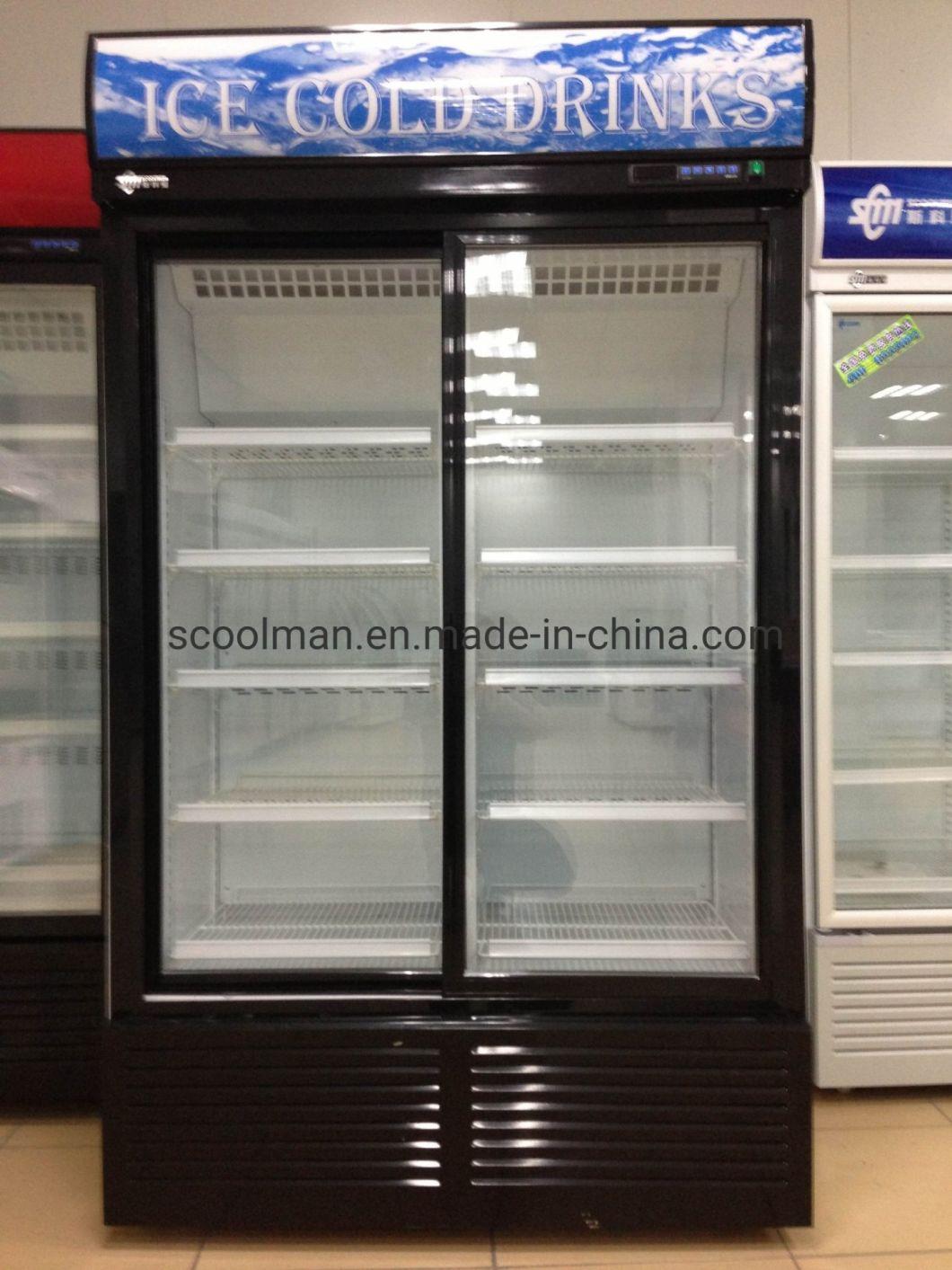 Commercial Two Glass Door Vertical Freezer for Supermarket Showcase