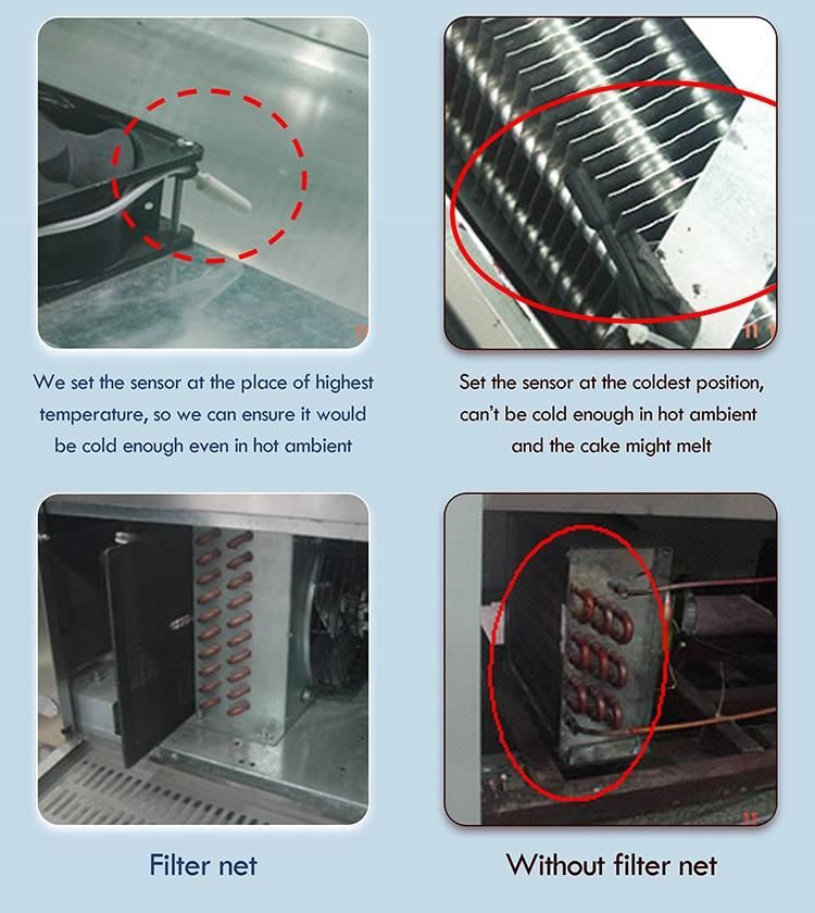 High Efficiency Air Cooling Refrigerated Showcase Cake Refrigerator Display Case 370L Cured Glass Ice Cream Showcase