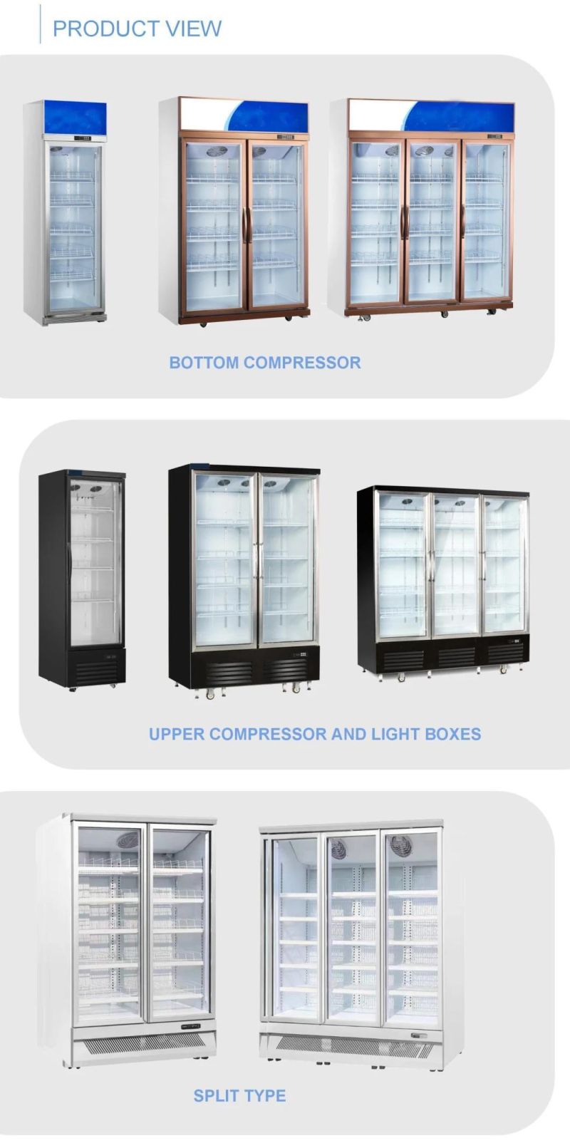 Single Glass Door Supermarket Fan Cooling Upright Cooler Freezer Showcase