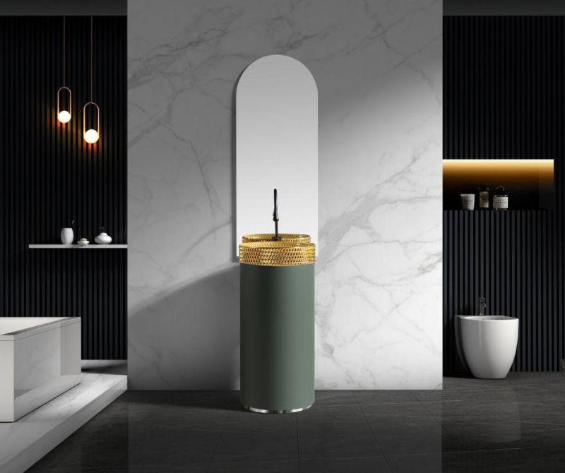 Hangzhou Factory Wholesale New Design Modern PVC Board Bathroom Cabinet with Glass Basin