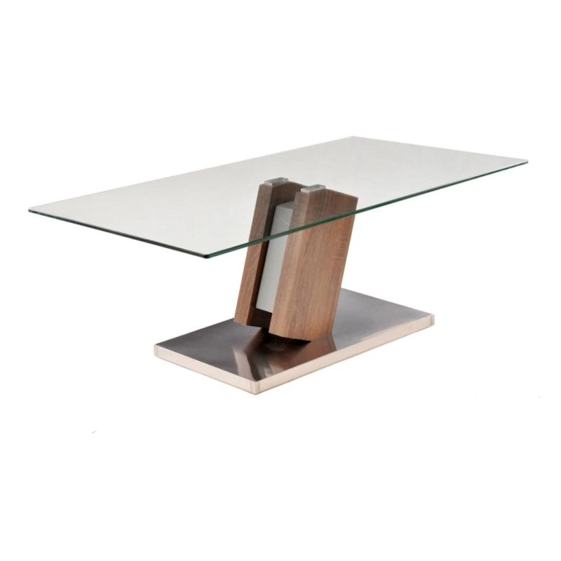 Cheap Design Modern High Quality Clear Tempered Glass Coffee Table with Stainless Steel Base