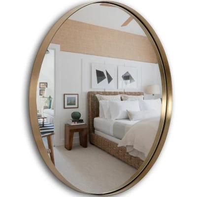 Simple Wall Mounted Gold Frame Round Bathroom Mirror for Vanity