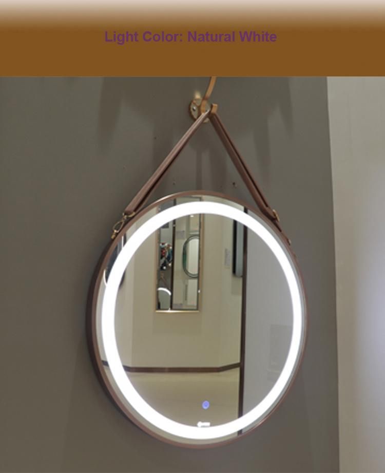 Modern Round Copper-Free Bathroom Hotel Illuminated Anti-Fog LED Wall Mirror