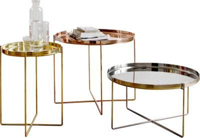 Gold Coffee Table Furniture with Mirrored Metal Top Tray Removeable