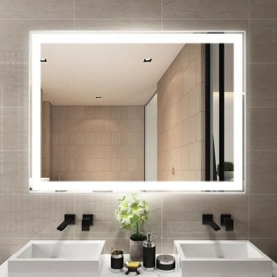 Wall Mounted Square Glass Bathroom Silver Mirror with Illuminated LED