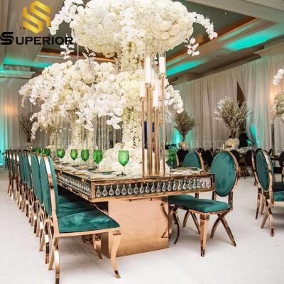 Modern Commercial Gold Metal Frame Banquet Dining Table Hanging Crystal
