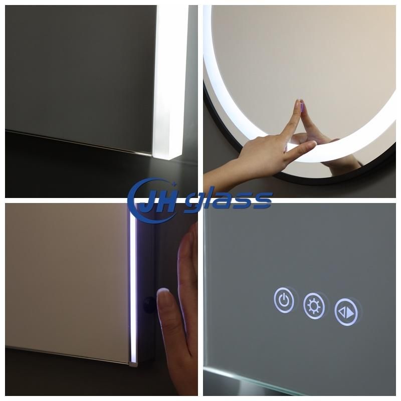 White/Warm Light Round LED Lighted 5mm Bathroom Mirrors with Black Frame Wall Mounted, Dimmable, Touch Senor, Defogger and Waterproof