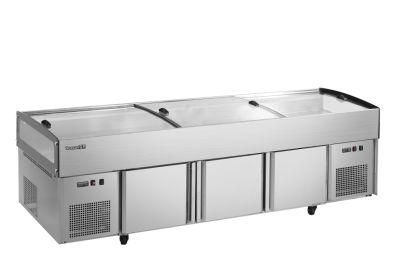 Stainless Frozen Food Ice Table Freezer with Glass Sliding Door Area Seafood/Cooked Food/ Comb with Freezer Storage and Chiller Display Cabinet
