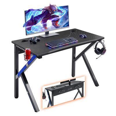 New Gaming Desk PC Computer Desk Home Office Desk Workstation with Carbon Fiber Gaming Table with Headphone Hook Cup Holder