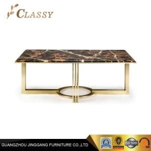Luxury Living Room Golden Marble Coffee Table with Metal Steel