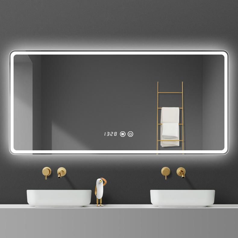 Kamali Custom Simple Design Hotel Rectangular Luxury Illuminated Defog Glass Backlit Bathroom Touch Smart LED Mirror