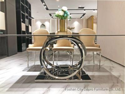 High Quality Stainless Steel Marble Dining Table with Staggered Ring Base Posts