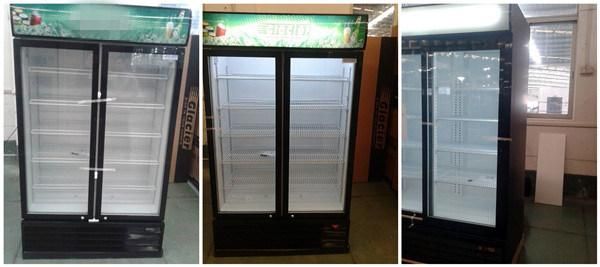 1000L Double Glass Door Display Showcase for Supermarket Beverage Bottle Cooler