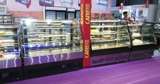 Mirror Stainless Steel Base Curved Glass Door Cake Display Showcase in Bakery Shop