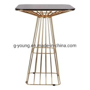 Square Cocktail Used Gold High Glass Top Bar Table