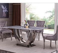 Economic Household Apartment Meeting Furniture Ash Wood Base Marble Top Dining Table