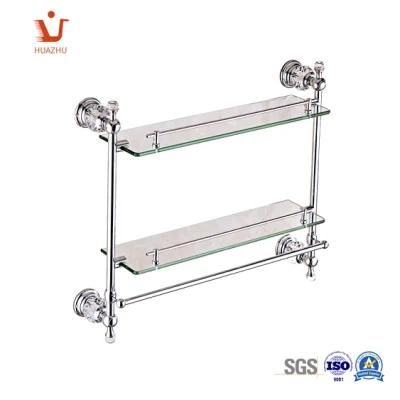 Wall Mounted Bathroom Storage Glass Shelf Double Tier Zinc Alloy + Ss201