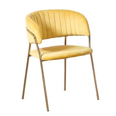 Modern Home Living Room Bedroom Furniture Rose Golden Steel Velvet Upholstered Armrest Dining Chair for Wedding