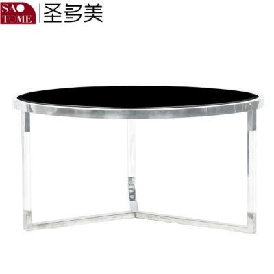 Modern Living Room Stainless Steel Black Glass Coffee Table