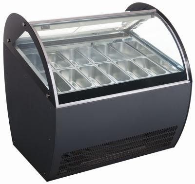 Curved Glass Horizontal Freezer Ice-Cream Display Soft Scoop Cabinet