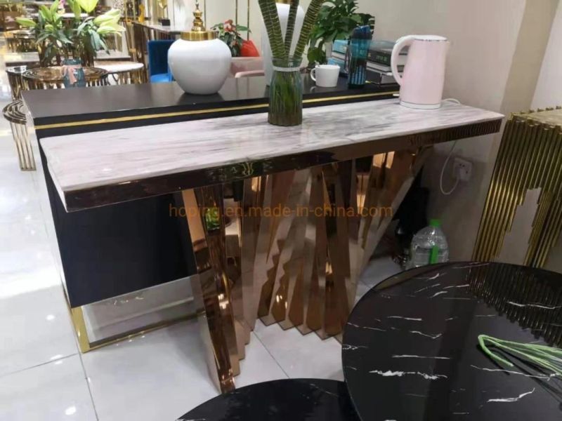Five 5-Star Hotel Table Stainless Steel Gold Console Dressing Marble Table Laser Cutting Luxury Living Room Side Table