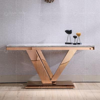 Stainless Steel OEM Rose Gold Marble Top Entrance Console Table