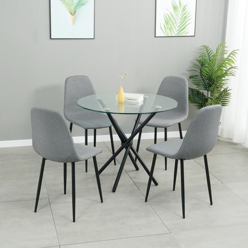 Customizable Modern Kitchen Restaurant Furniture Round Glass Top Dining Tables with Metal Legs