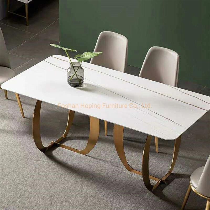 Modern Style Living Room Furniture Hotel Restaurant Metal White Top Dining Table