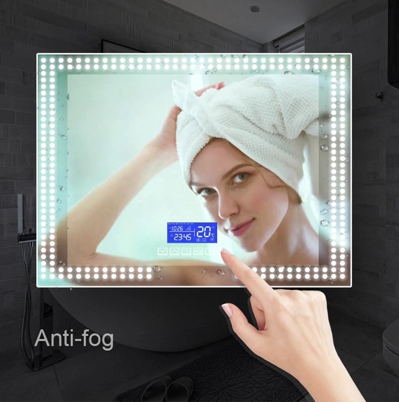Bluetooth LED Silver Glass Wall Mirror for Home Decor and Bathroom