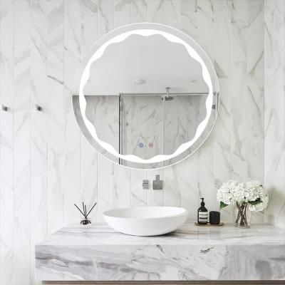 Round Illuminated LED Bathroom Beauty Wave Wall Mirrors Anti-Fog