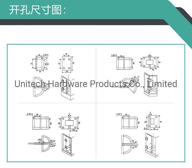 SS304 Hinge 135 Degree Glass Cabinet Door Clamp for Frameless Glass Room