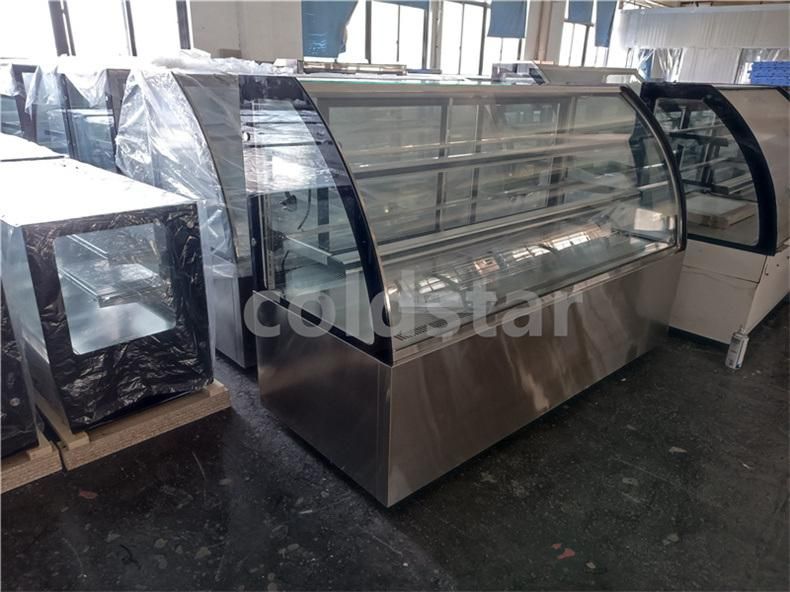 Commercial Bakery Curved Glass Cake Showcase with LED Light Refrigeration