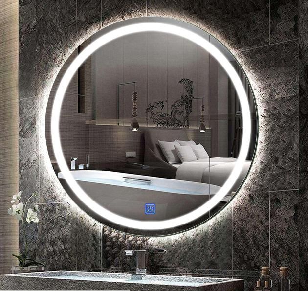 Modern Round Illuminated Lighted Decorative Bathroom LED Mirror with Touch Sensor Defogger
