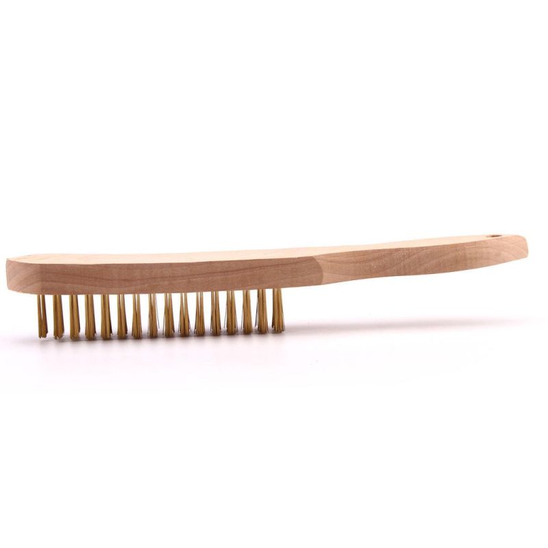 European Style Plated Wire Brush with Wooden Handle 4*16 Rows Brass