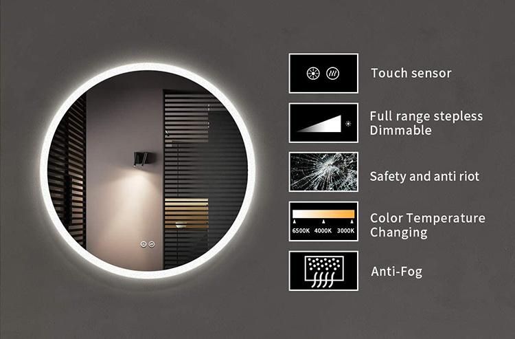 Factory Round Wall Mounted Living Room IP44 LED Bath Mirror with Smart Touch Switch