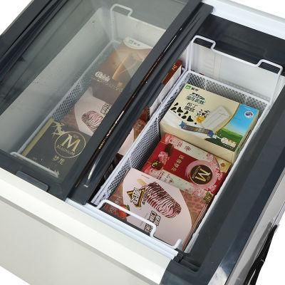 248L Curved Sliding Glass Door Chest Showcase Freezing Cabinet Ice Cream Display Freezer for Supermarket