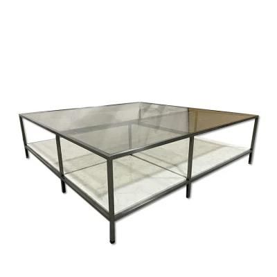 Modern Black Stainless Steel Frame Glass Living Room Center Coffee Table Outdoor Garden Coffee Tables Hotel Furniture