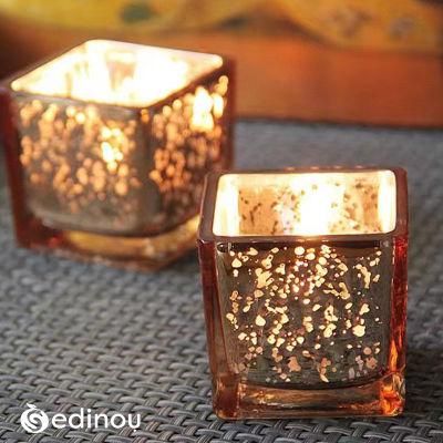 Square Hot Sale Small Glass Cube Tealight Christian Candle Holder