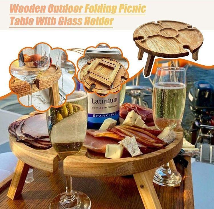 Wine Cup Holder Display Portable Camping Shelf Goblet Rack Beach Wine Table Wooden Outdoor Folding Picnic Tables