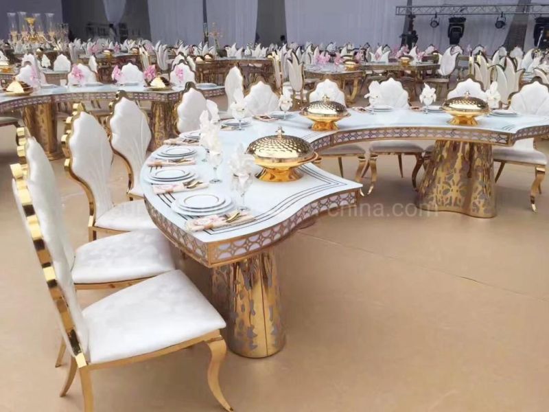 Hotel Banquet Hall Used Gold Base Illuminated Wedding Dining Table